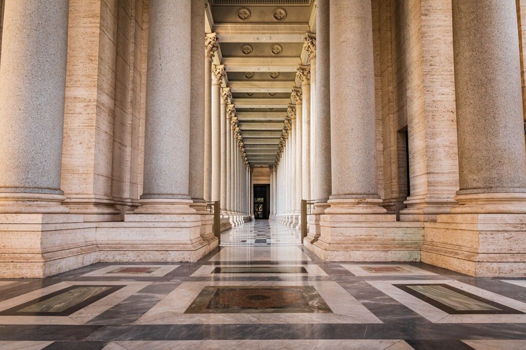 italy, rome, st, paul's basilica outside the walls, church, religion, colonnade, catholic, ancient architecture, travel, tourists
